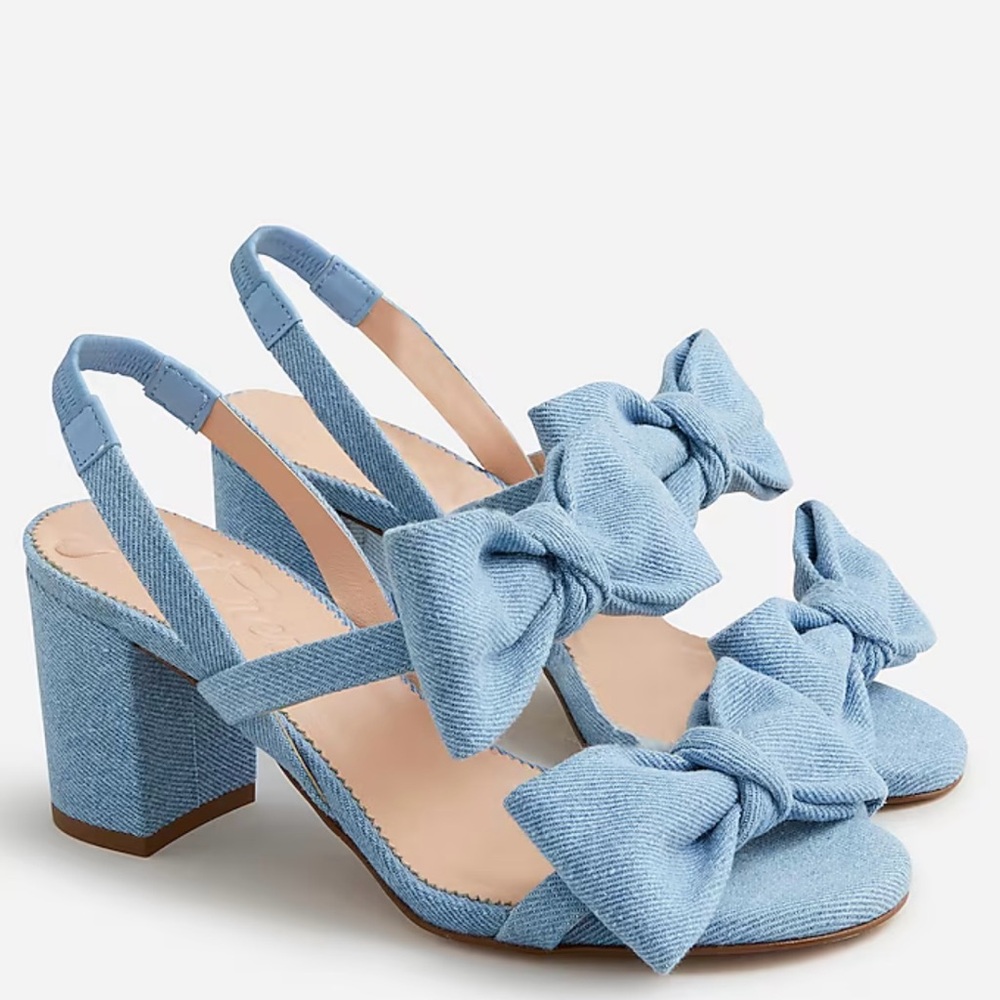 J Crew Lucie bow slingback sandals in denim twill size 8